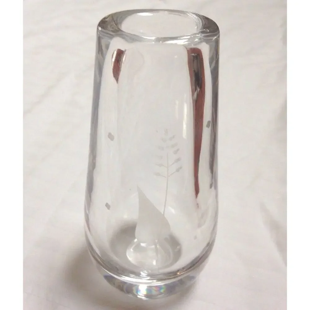 Vintage ORREFORS Sven Palmqvist SWEDEN Signed Etched Heavy Lead Crystal Bud Vase